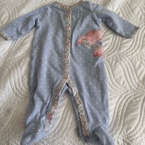 Carter’s Baby Girl 3 Month Pink Bird Blue Patterned One Piece Floral Trim